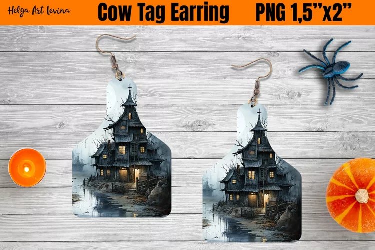 Cow Tag Earring Sublimation | Halloween PNG