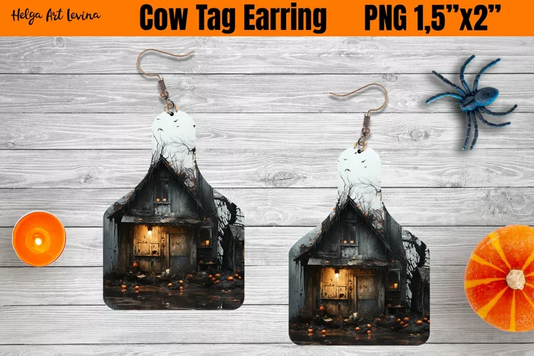 Cow Tag Earring Sublimation | Halloween PNG