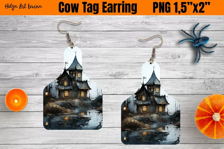 Cow Tag Earring Sublimation | Halloween PNG