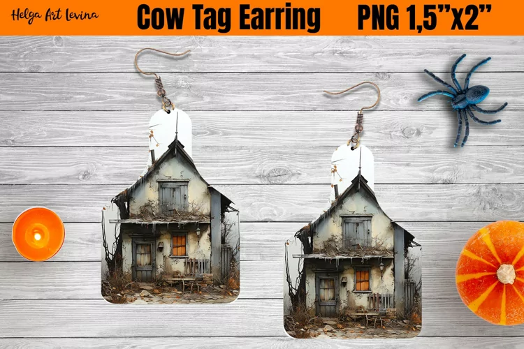 Cow Tag Earring Sublimation | Halloween PNG