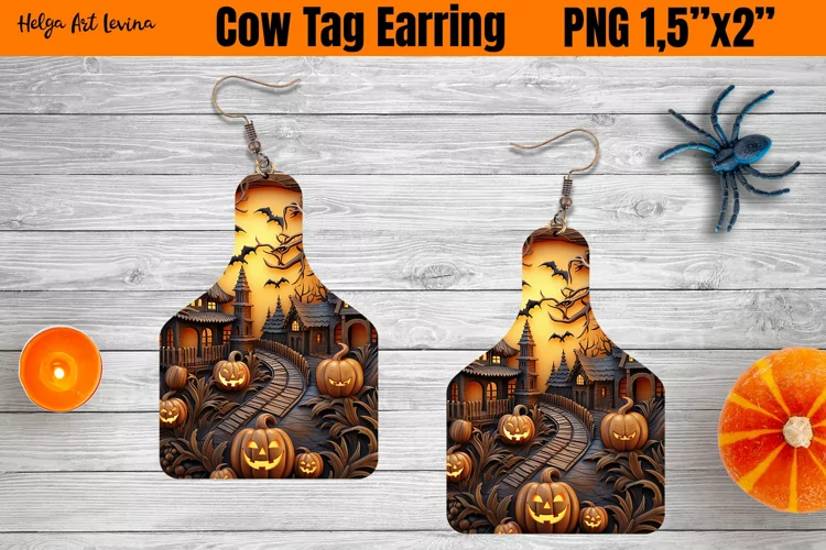 Cow Tag Earring Sublimation | Halloween PNG