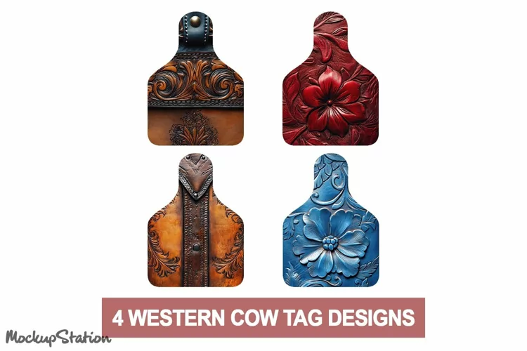 Western Cow Tag Earrings| Tooled Leather Sublimation PNG