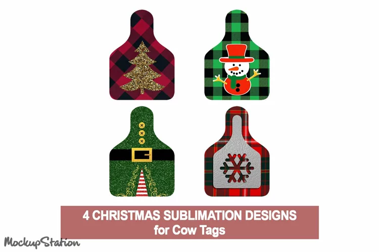 Christmas Cow Tag | Winter Earrings Sublimation PNG