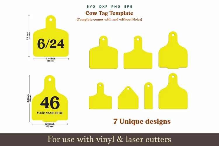 Cow tag svg, Cow ear tags svg Template laser cut file DXF