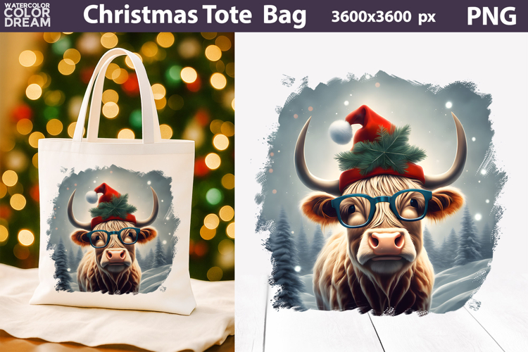 Highland Cow Tote Bag | Christmas Sublimation