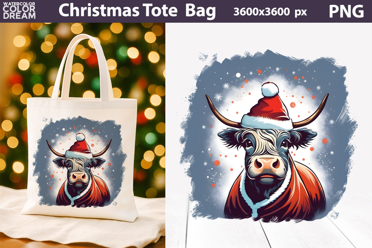 Highland Cow Tote Bag | Christmas Sublimation