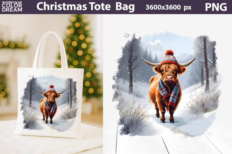 Highland Cow Tote Bag | Christmas Sublimation