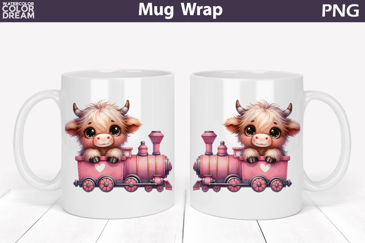 Cute Baby Highland Cow Train Mug Wrap | Sweet Animal Design