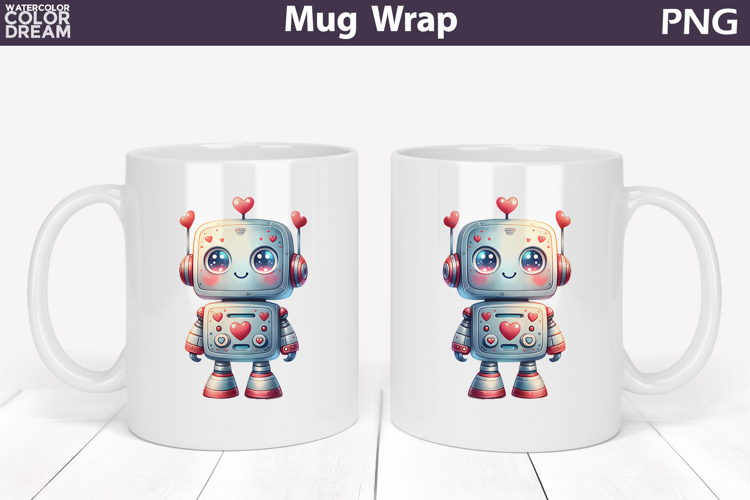 Cute Love Robot Mug Wrap Sublimation