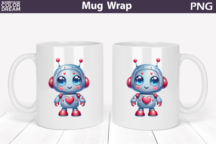 Cute Love Robot Mug Wrap Sublimation
