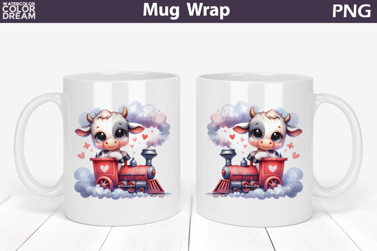 Cute Baby Cow Train Mug Wrap | Sweet Animal Design