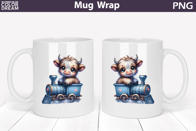 Cute Baby Cow Train Mug Wrap | Sweet Animal Design