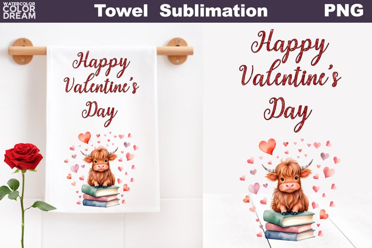 Valentine Kitchen Towel Sublimation | Valentines Day Towel example image 1