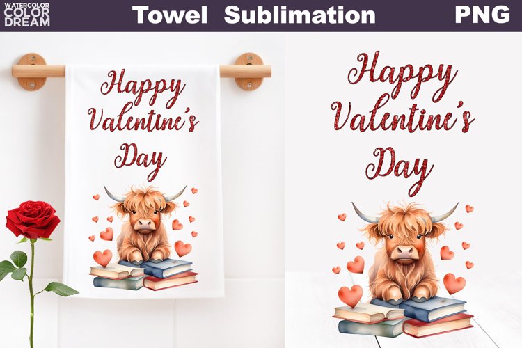 Valentine Kitchen Towel Sublimation | Valentines Day Towel example image 1