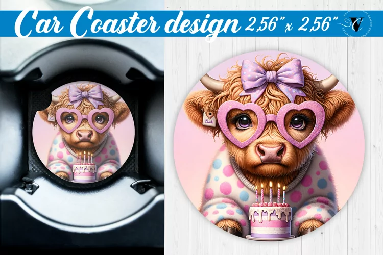 Car Coaster | Highland Cow | Birthday Gift