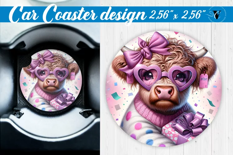Car Coaster | Highland Cow | Birthday Gift
