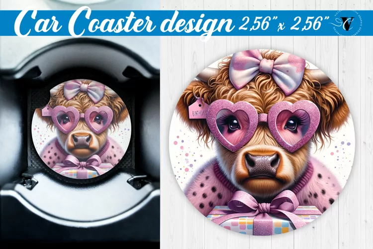 Car Coaster | Highland Cow | Birthday Gift