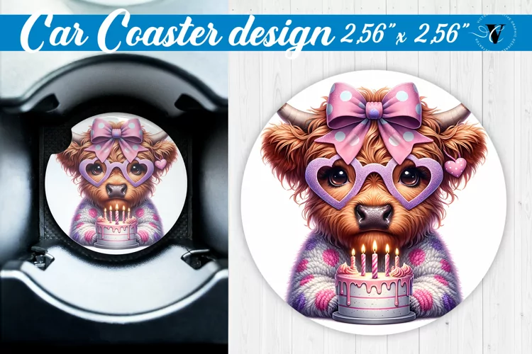 Car Coaster | Highland Cow | Birthday Gift
