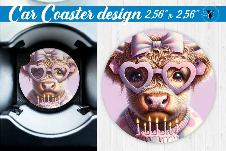 Car Coaster | Highland Cow | Birthday Gift