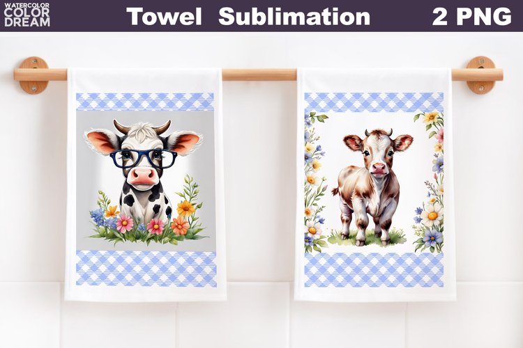 Cow Flowers Towel Sublimation | Farm Cow Kitchen Towel
