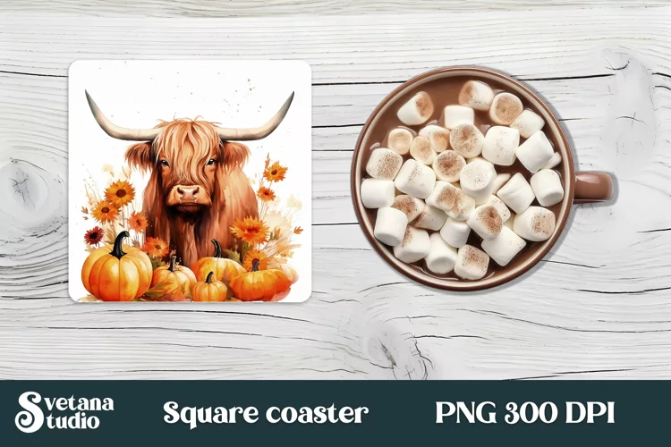 Highland cow sunflower square coaster sublimation
