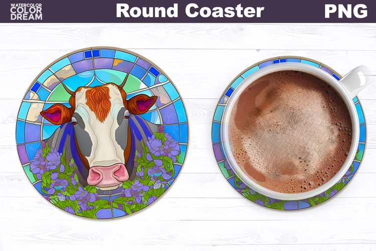 Farm Cow Coaster | Round Coaster Sublimation example image 1