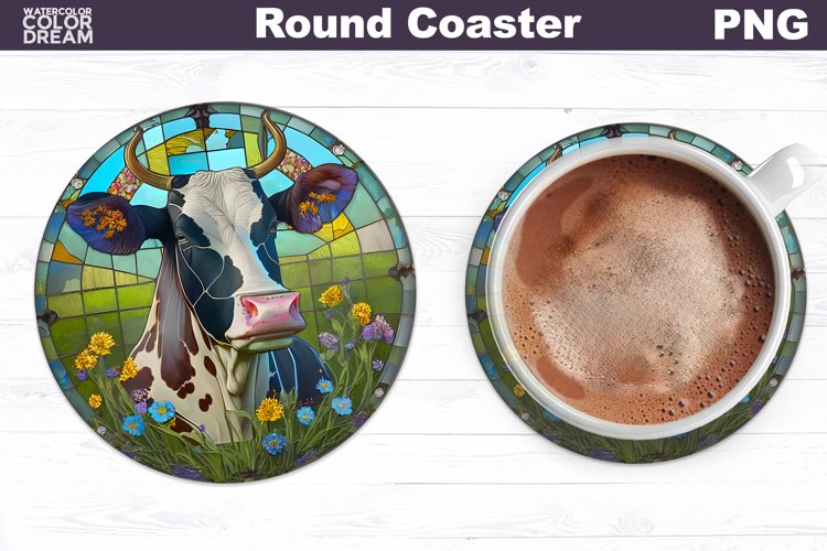 Farm Cow Coaster | Round Coaster Sublimation example image 1