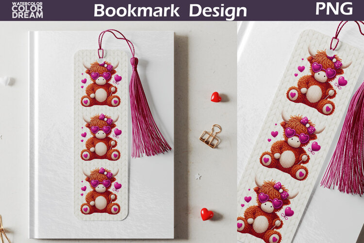 Valentine Bookmarks | Highland Cow Bookmark example image 1