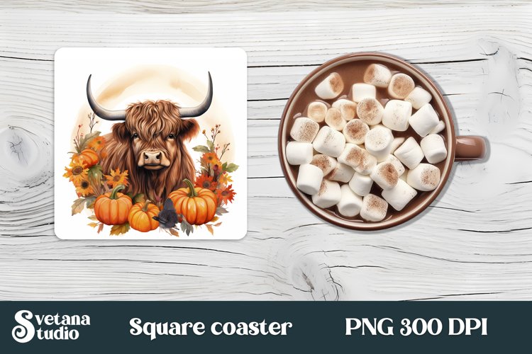 Highland cow sunflower square coaster | Cow coaster