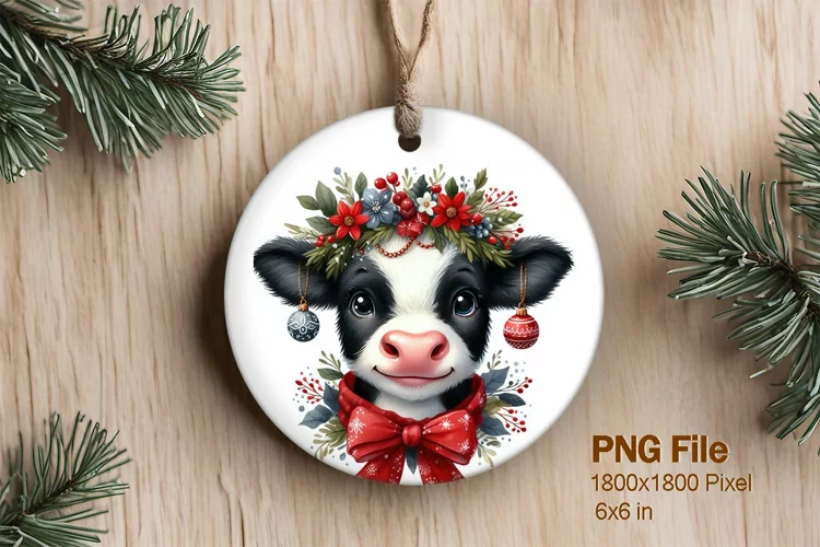 Highland Cows Christmas Tree Round Circle Decorate Ornament