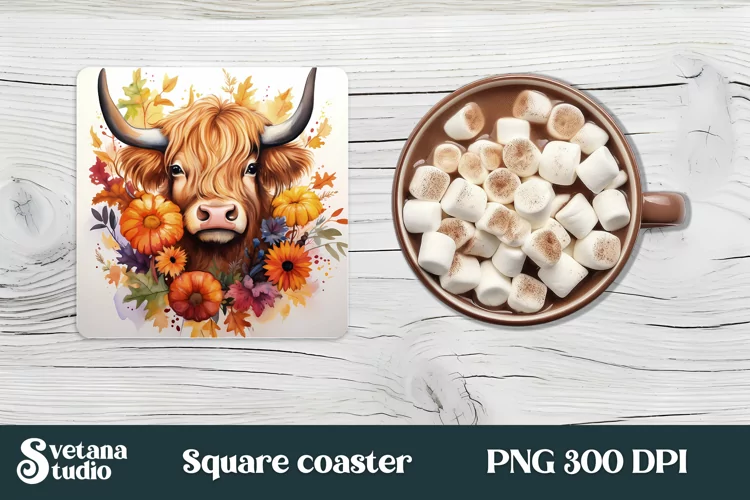 Cow sunflower square coaster | Cow coaster design