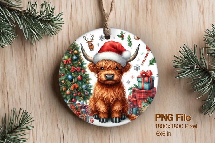 Highland Cows Christmas Tree Round Circle Decorate Ornament