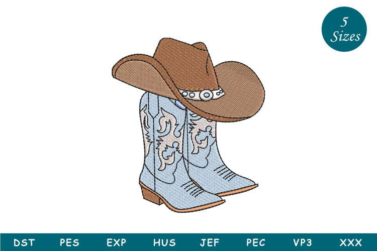 Cow Boy Boots With Hat Embroidery Design