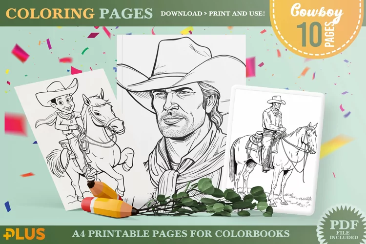 Cowboy Coloring Pages - Wild West Cowboys Illustrations