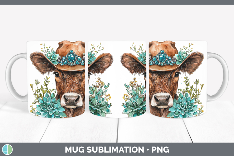Cowboy Cow Mug Wrap Sublimation Coffee Cup Designs