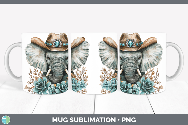 Cowboy Elephant Mug Wrap Sublimation Coffee Cup Designs