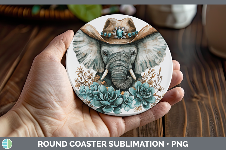 Cowboy Elephant Round Coaster Sublimation Coaster Designs