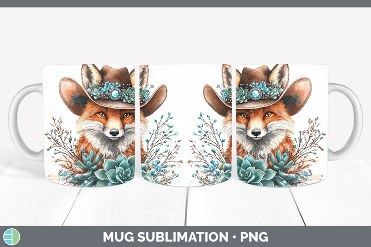 Cowboy Fox Mug Wrap Sublimation Coffee Cup Designs