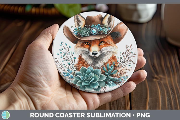 Cowboy Fox Round Coaster Sublimation Coaster Designs