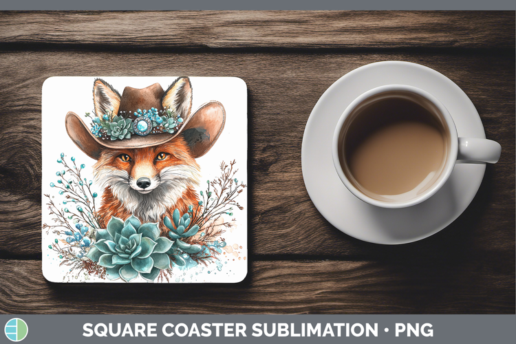 Cowboy Fox Square Coaster Sublimation Coaster Designs