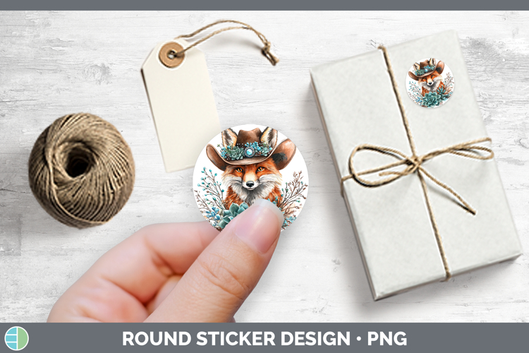 Cowboy Fox Stickers | Round Labels Designs