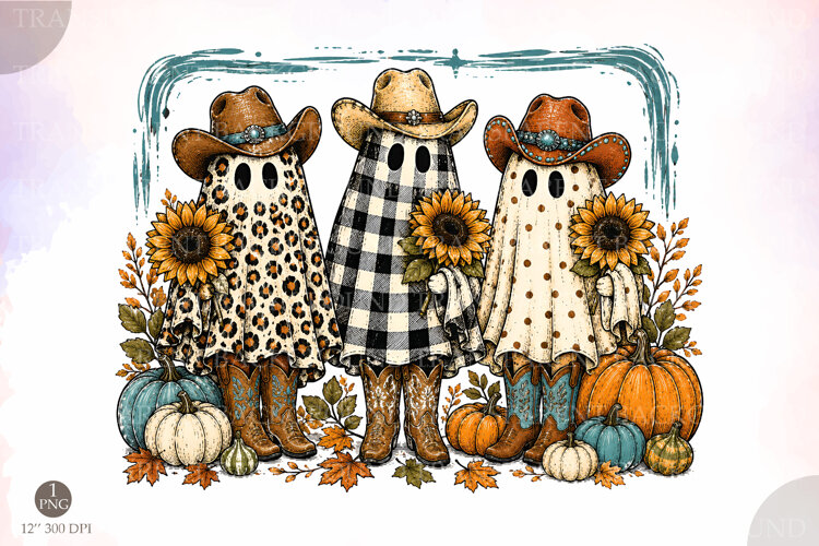 Cowboy Ghost PNG,Halloween Leopard Print Rustic Design example image 1