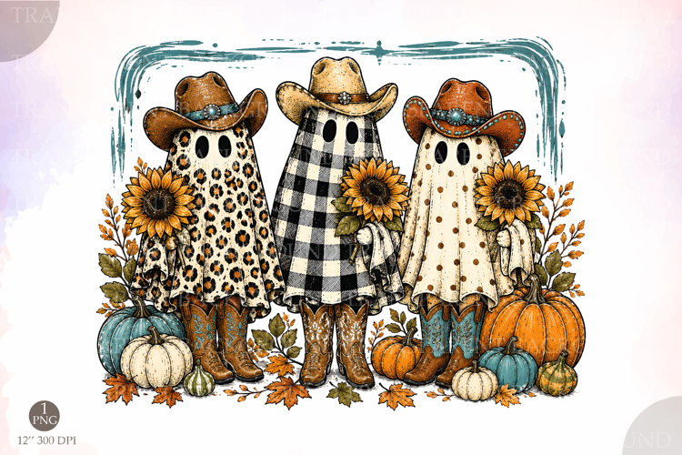 Cowboy Ghost PNG,Halloween Leopard Print Rustic Design