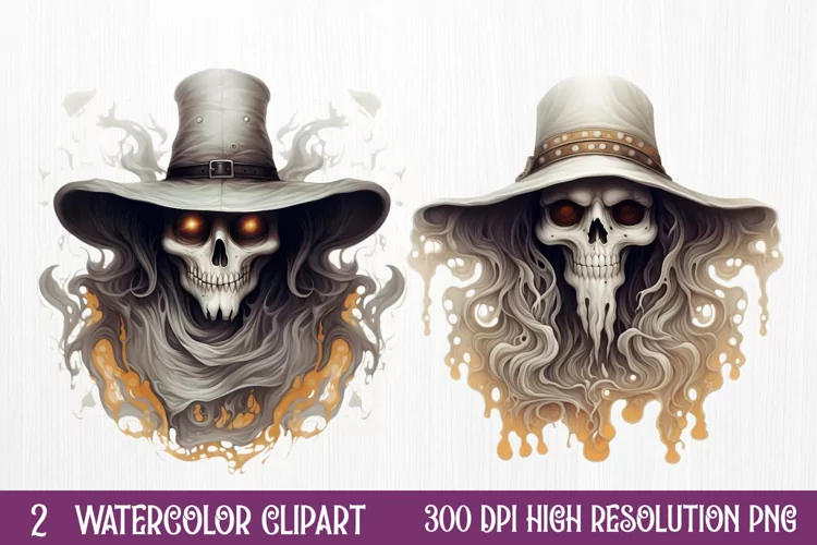 Cowboy Ghost Sublimation Clipart, Watercolor Clipart