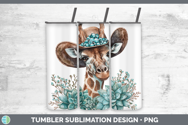 Cowboy Giraffe Tumbler Sublimation 20 oz Skinny Tumbler Desi