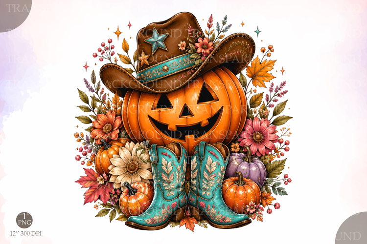 Cowboy Pumpkin PNG, Western Fall Pumpkin Shirt Graphic