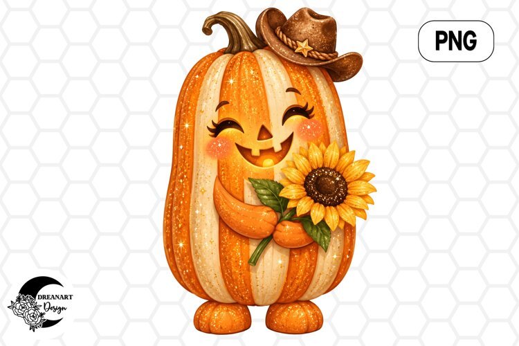 Cowboy Pumpkin Sunflower Clipart