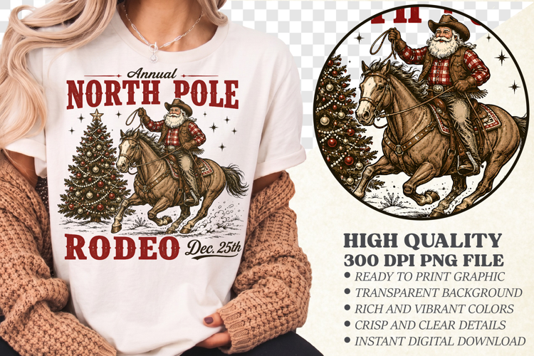 Cowboy Santa Western Christmas PNG, Retro Vintage Design