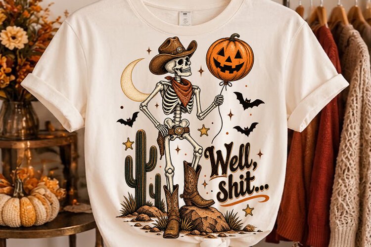 Well Shit Cowboy Skeleton Halloween PNG