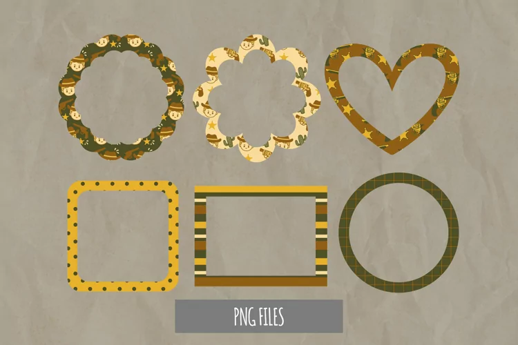 Cowboy with Vintage Color Seamless Pattern Frame Set